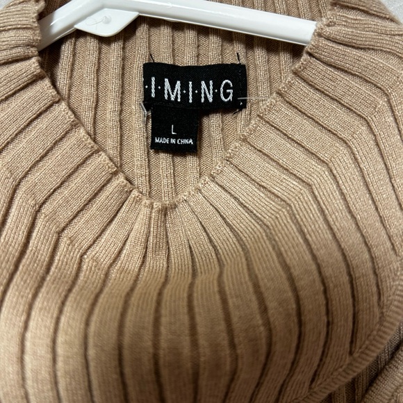 Unique Ribbed Knit Tops - Tan - Picture 4 of 5